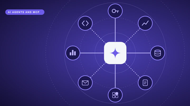 A central hub with eight spokes, each ending in a different tool or data source icon.