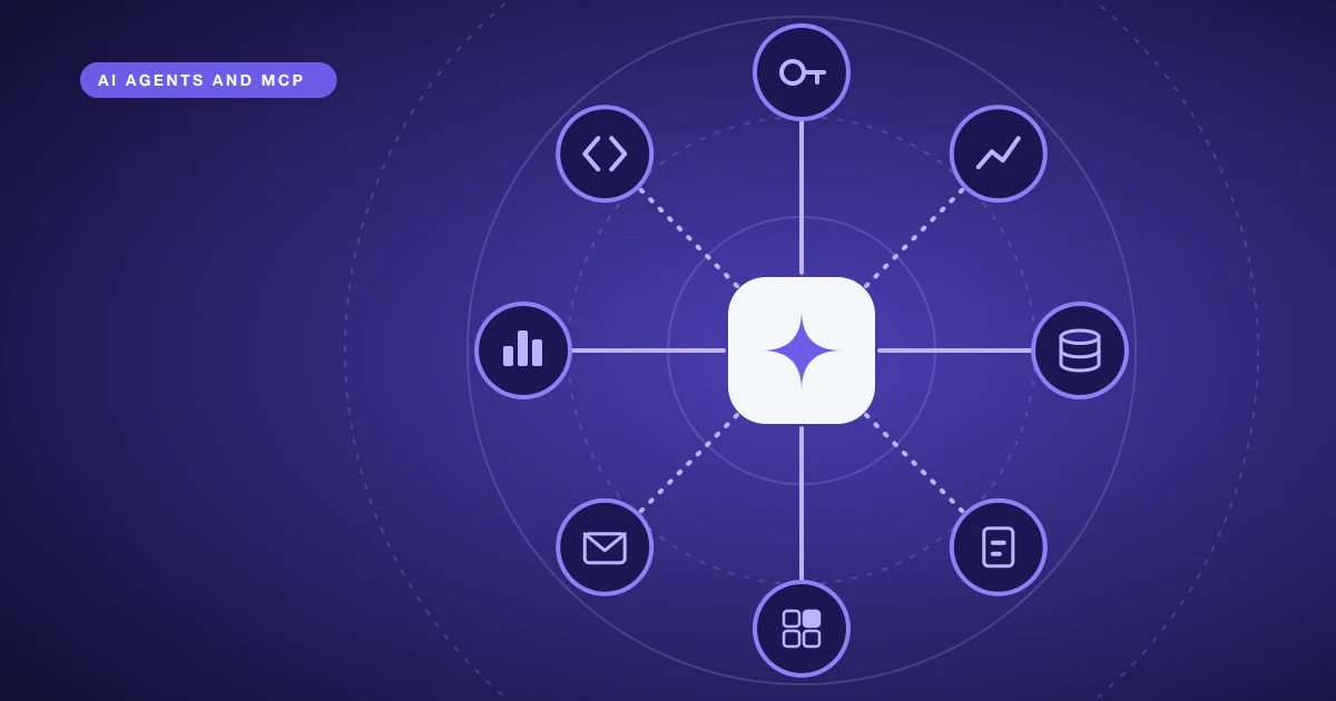 A central hub with eight spokes, each ending in a different tool or data source icon.